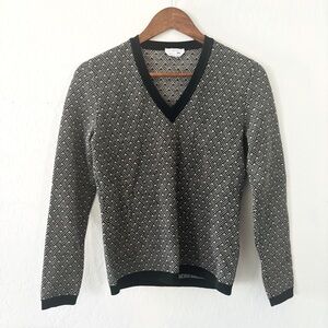 MaxMara Maglia Women’s Black Cream Patterned V-Neck‎ Sweater Small Virgin Wool